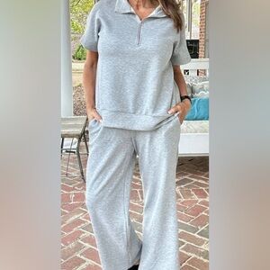 Dear Scarlett Gray Half-Zip Wide-Leg Jumpsuit